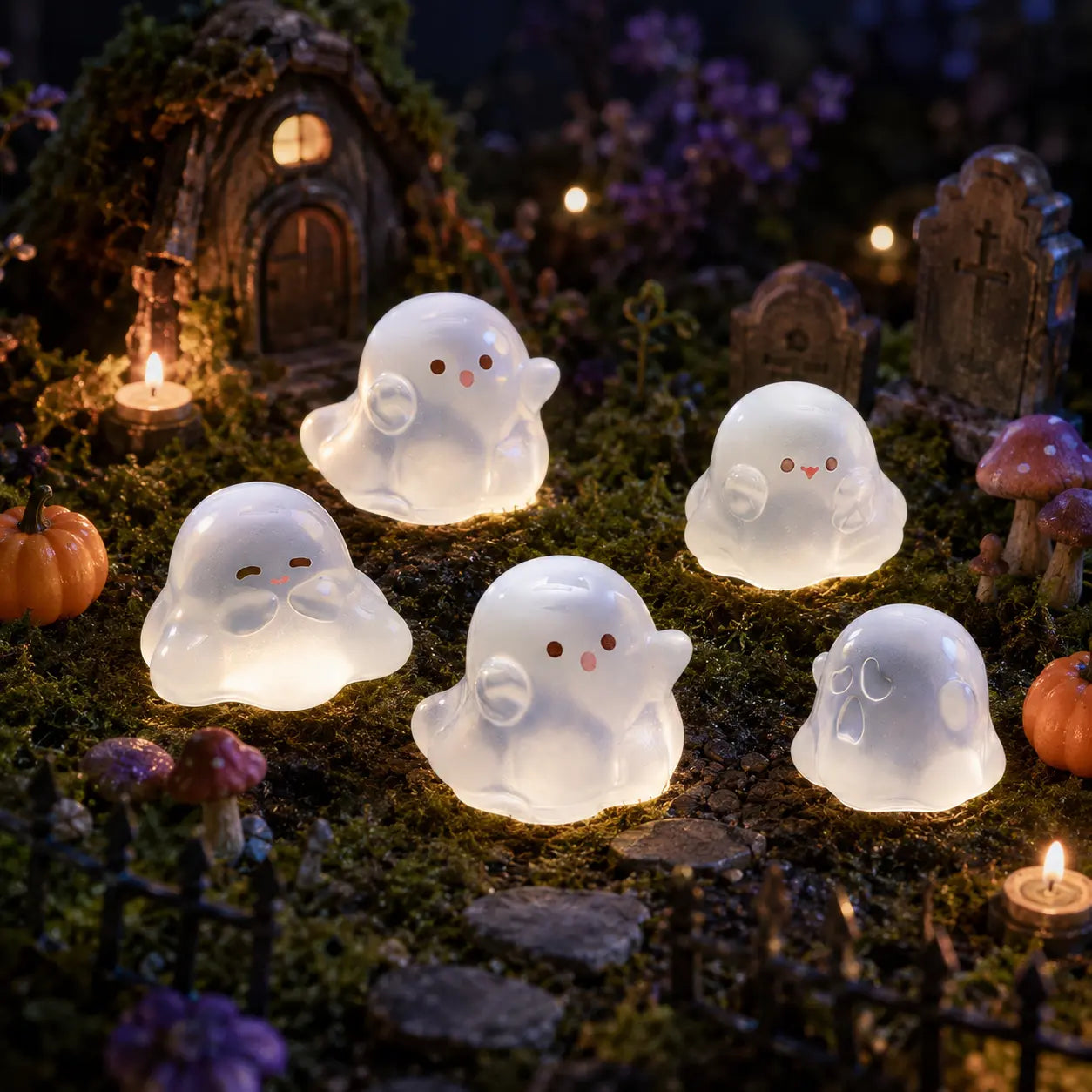 30 Pcs Spooky Mini Ghost Figurines Ornaments Set, Halloween Resin Desk Decor for Shelf, Fairy Garden, Dollhouse Party Decor