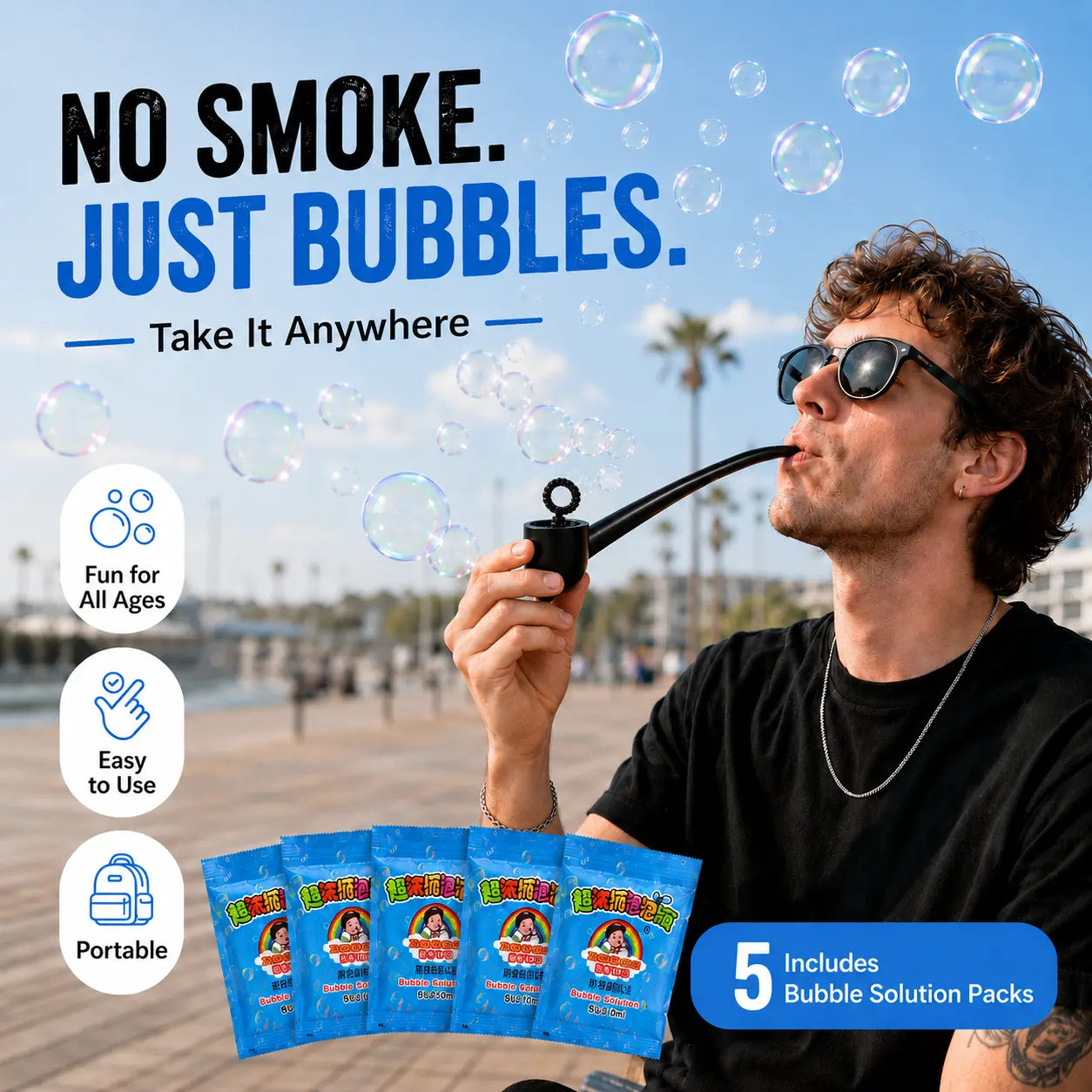 SummerVibes Bubble Pipe Stress Relief Toy — A Mini, Pipe-Shaped Bubble Blower & Wand to Help You Relax and Unwind | Graduation Season Gag Gift 3D Printing Materials