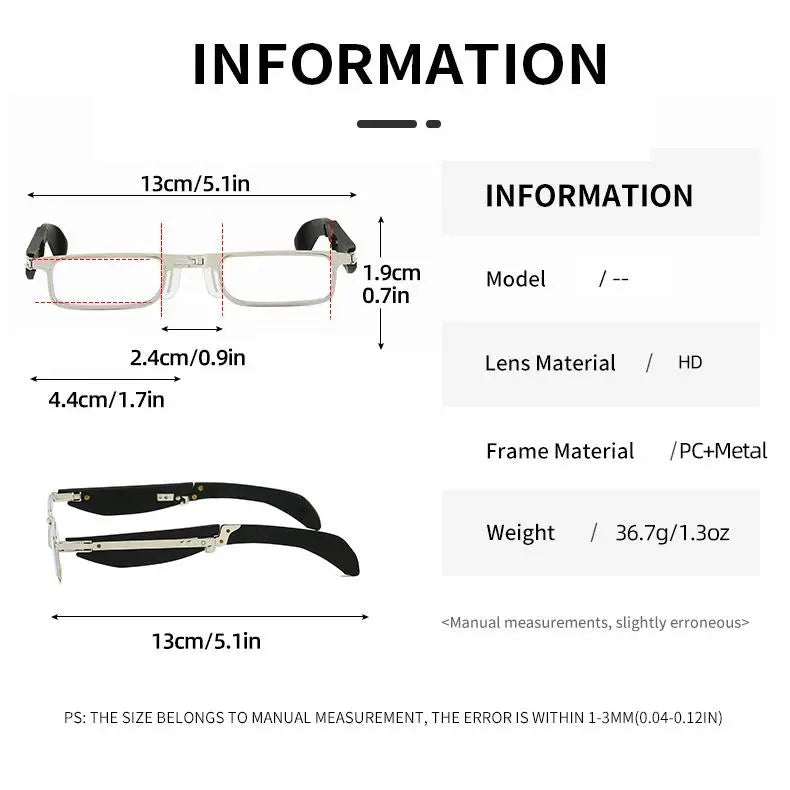 Foldable Square Blue Light Reading Glasses with Case
