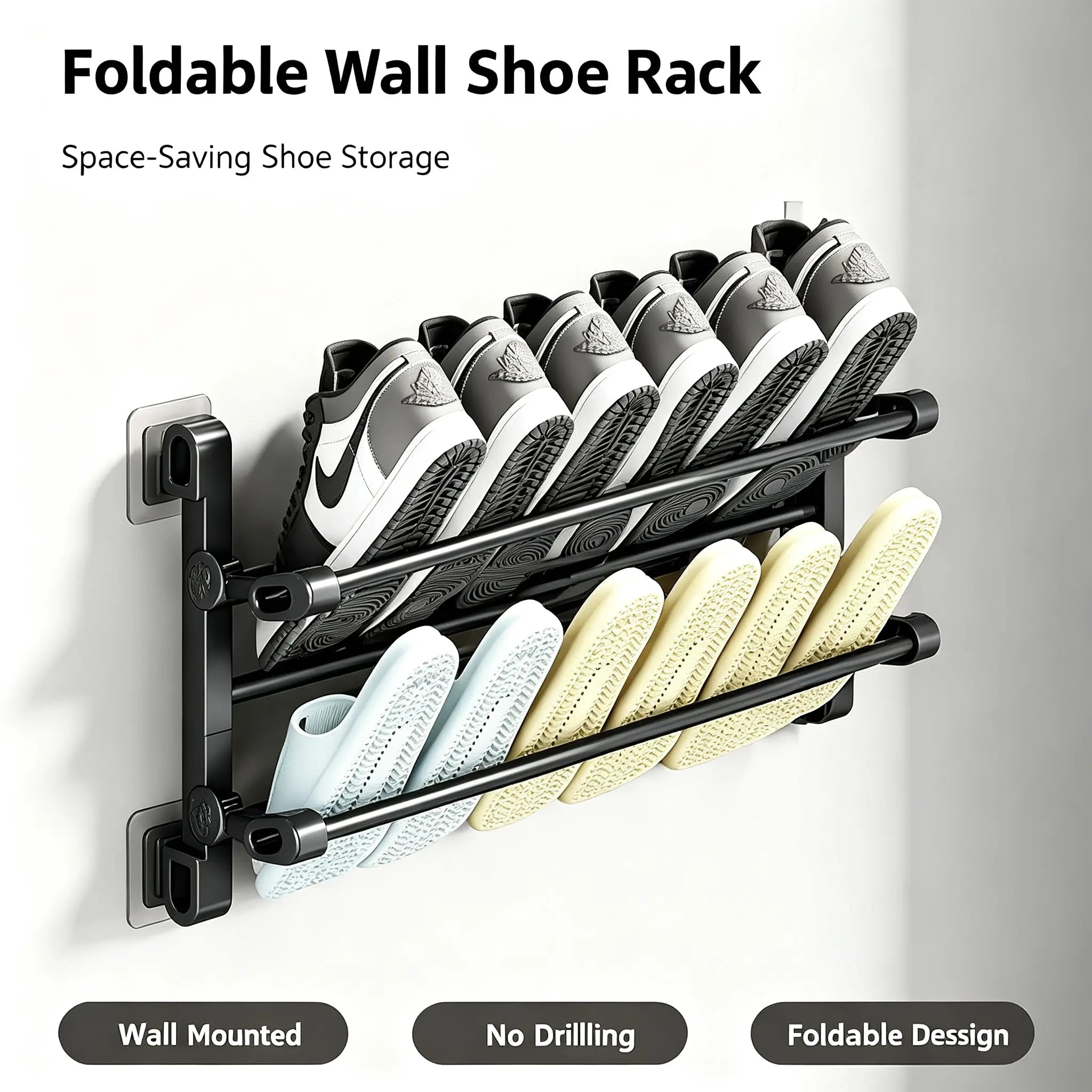 Foldable Wall-Mounted Shoe Rack, Space-Saving Slipper & Shoe Organizer for Bathroom, Entryway, Closet, Bedroom & RV