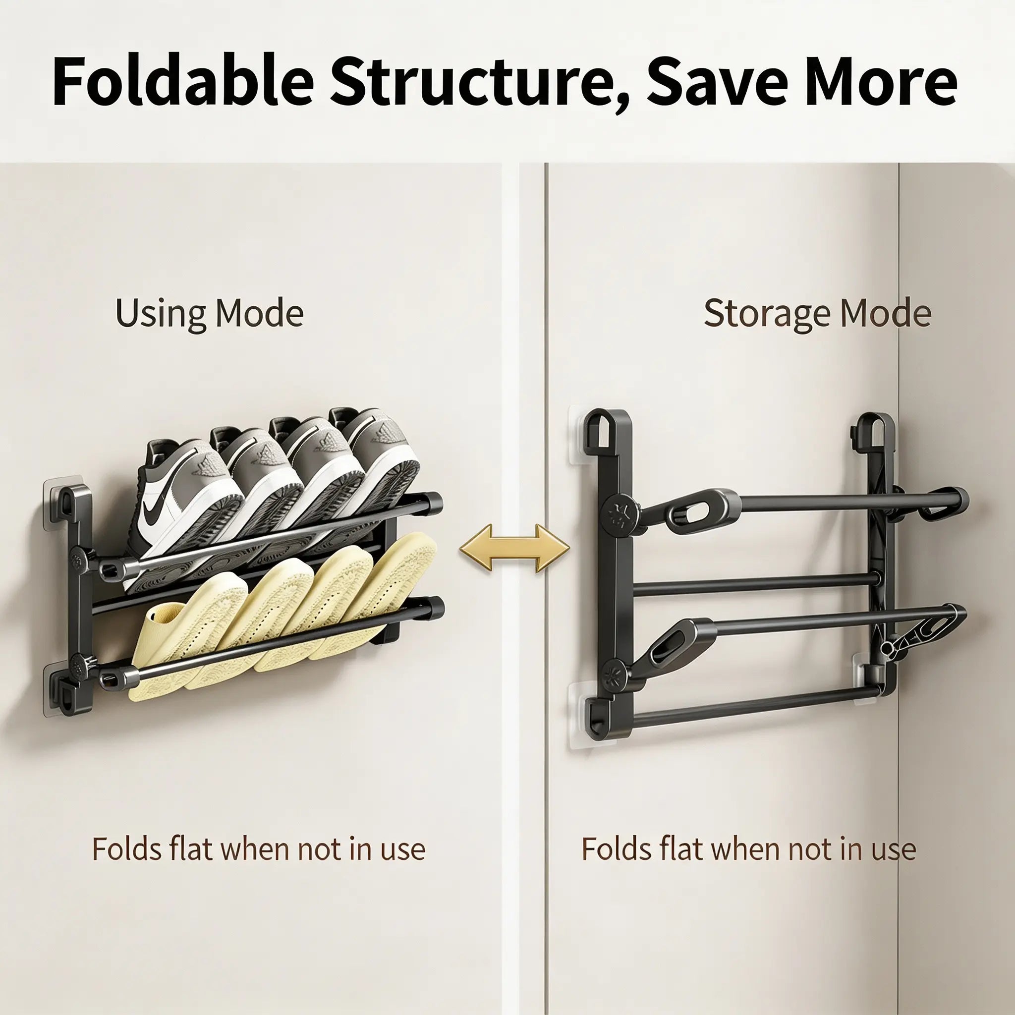 Foldable Wall-Mounted Shoe Rack, Space-Saving Slipper & Shoe Organizer for Bathroom, Entryway, Closet, Bedroom & RV