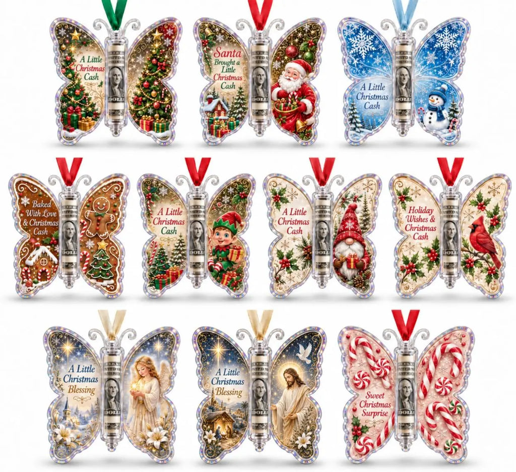 5-Piece Butterfly Acrylic Christmas Cash Gift Ornament Set