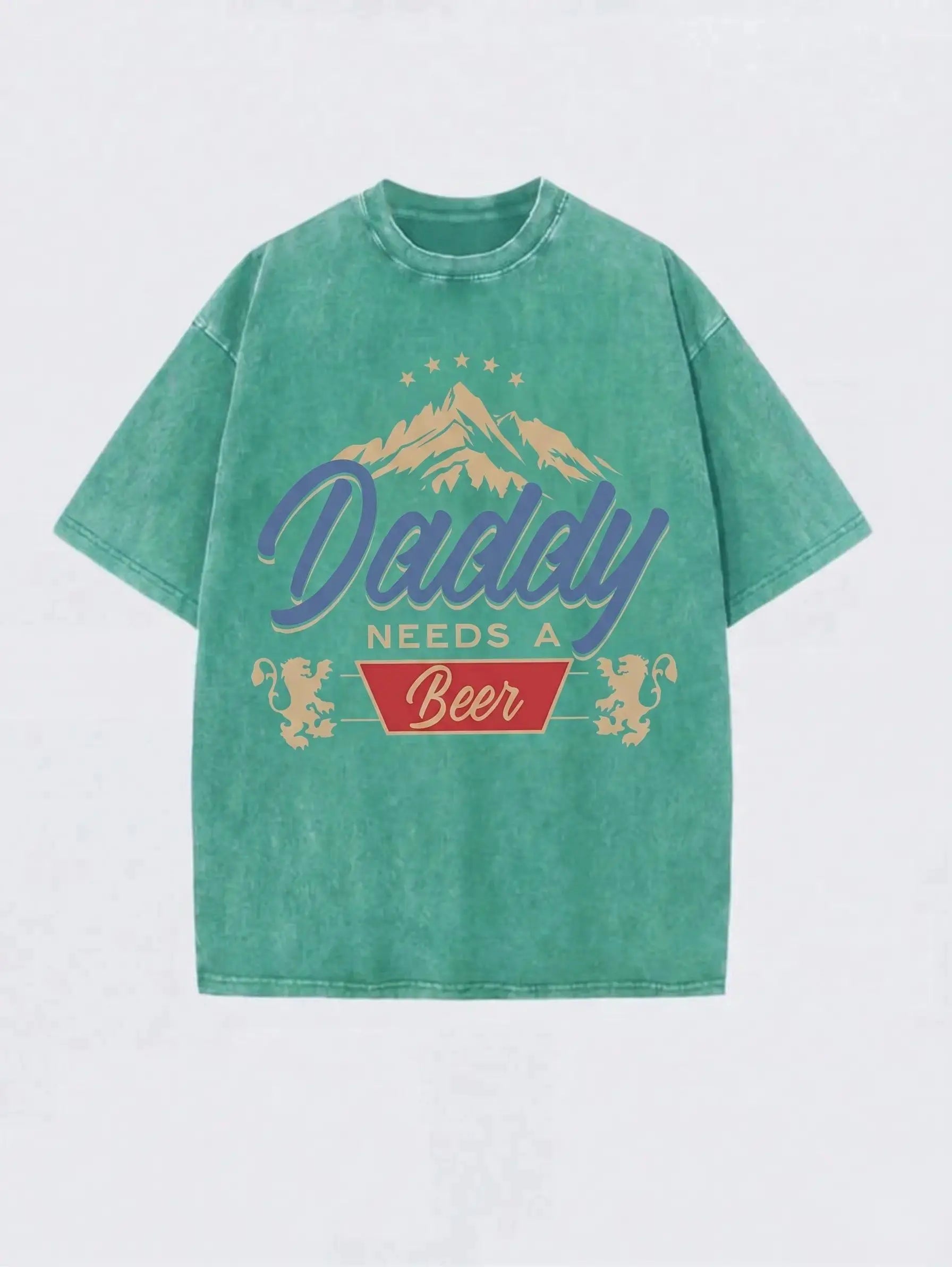 Men's 230G Heavyweight Cotton "Daddy Needs A Beer" Graphic T-Shirt, Vintage Washed Oversized Casual Streetwear Tee