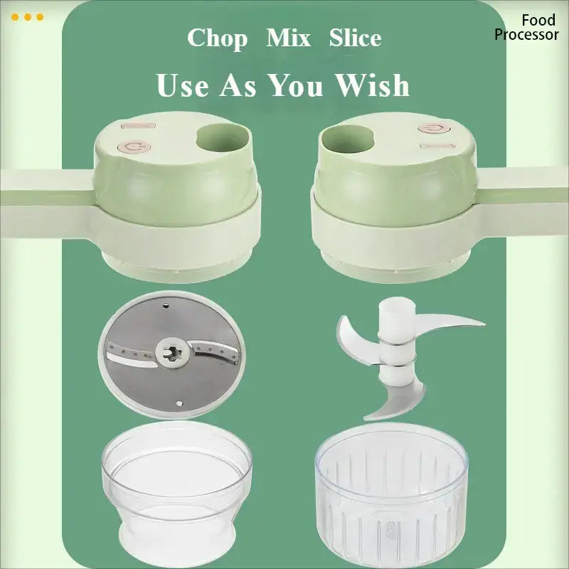 4-in-1 Handheld Electric Food Chopper with Chopping Blade, Slicer & Mixer for Garlic, Vegetables, Eggs & Salads