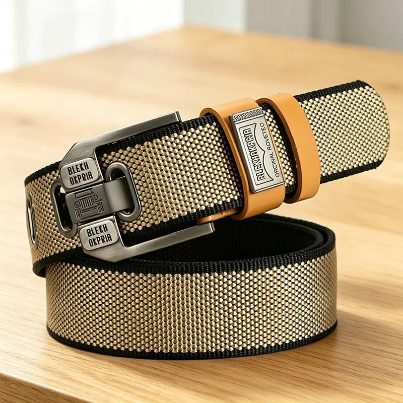 Unisex Eyelet-Free Adjustable Waist Belt with Square Alloy Buckle