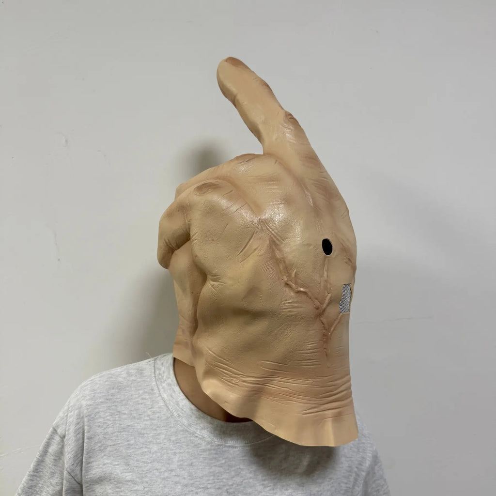 Adult Realistic Middle Finger Hand Full-Head Latex Halloween Mask