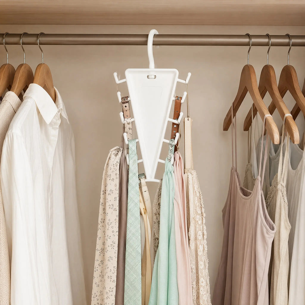 V-Shaped 12-Hook Rotating Closet Organizer, Space-Saving Hanger for Shirts, Pants, Scarves & Accessories