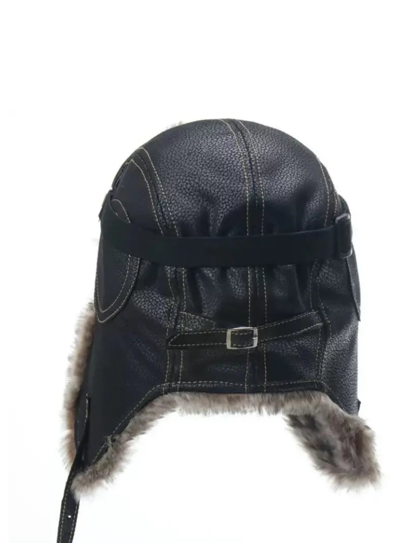 Camel Leather Aviator Hat & Goggles Set with Ear Coverage