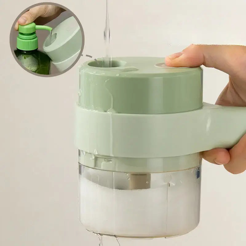 4-in-1 Handheld Electric Food Chopper with Chopping Blade, Slicer & Mixer for Garlic, Vegetables, Eggs & Salads