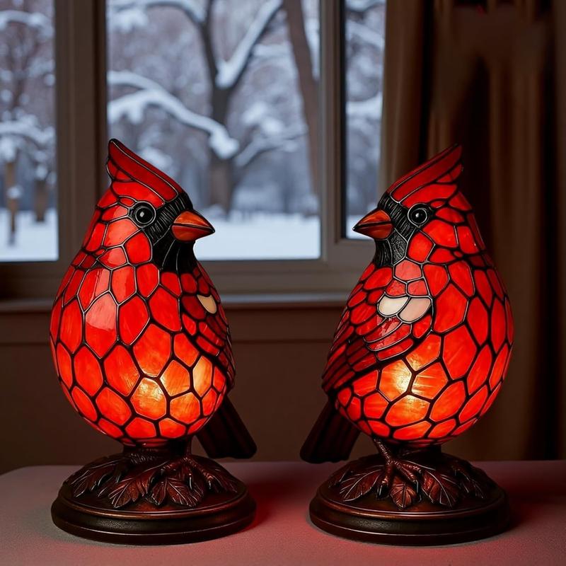 Christmas Decoration Bird Statue Lamp, Hand-Painted Resin Cardinal Light, Bedside Living Room Bedroom Home Decor