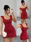 Women's Polka Dot Ruffle Dress, Lightweight Casual Midi Dress with Flowy Fit for Daily Wear, Vacations & Weekend Outings