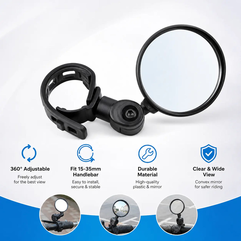 2-Pack Convex Bike Rearview Mirrors, Multi-Angle Adjustable Handlebar Mirrors for 1.5–3cm Bicycle Handlebars