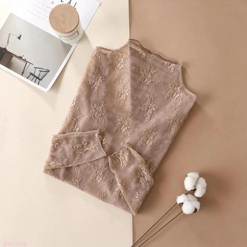 Women’s 3-Piece Floral Lace Mesh Long-Sleeve Layering Top Set