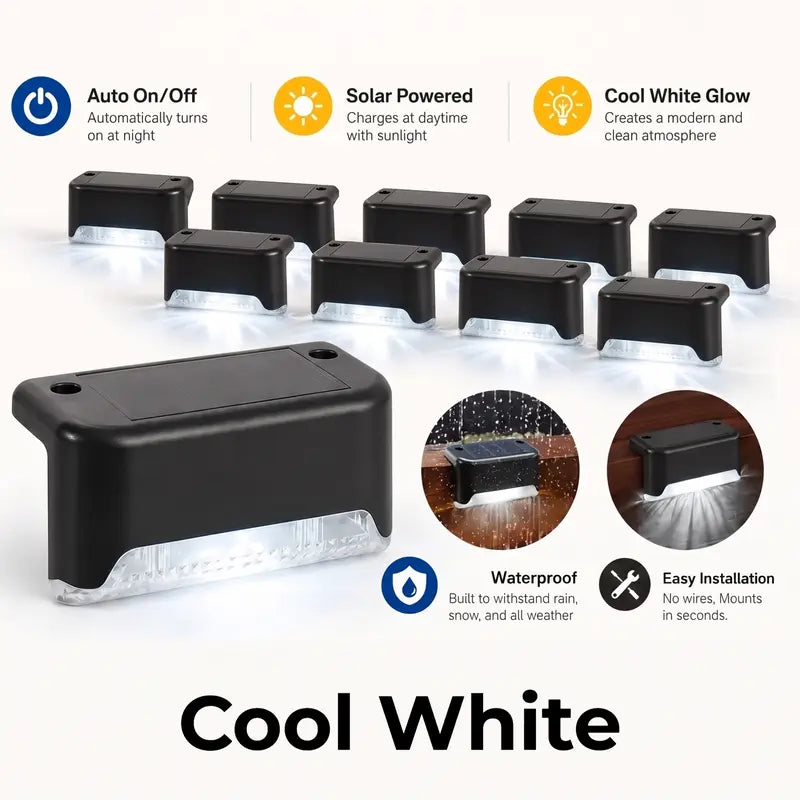 Solar Deck & Step Lights with 3 Colors and Dusk-to-Dawn Sensor