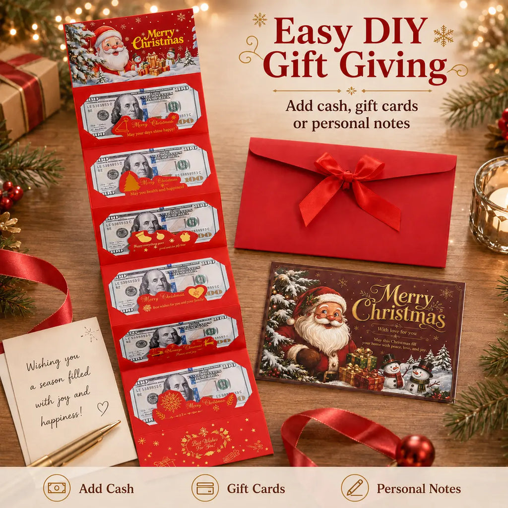 2/4-Pack Christmas Money Envelopes with 6-Slot Folding Cash Holders for Holiday Gifts & Gift Cards