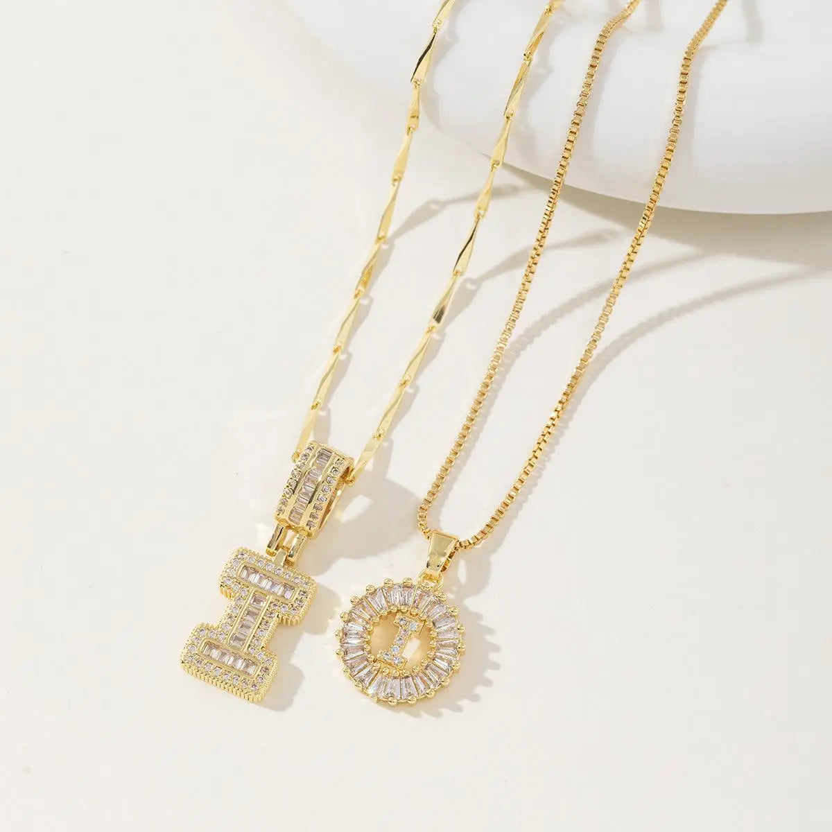 Women’s Gold-Plated Zircon Initial Pendant Layered Necklace Set