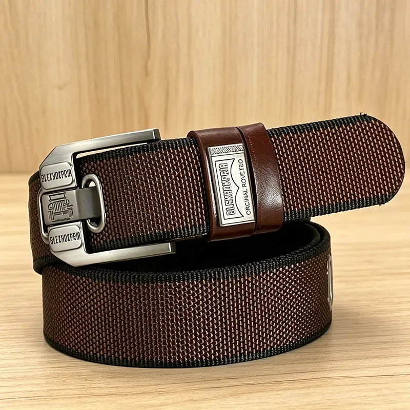 Unisex Eyelet-Free Adjustable Waist Belt with Square Alloy Buckle