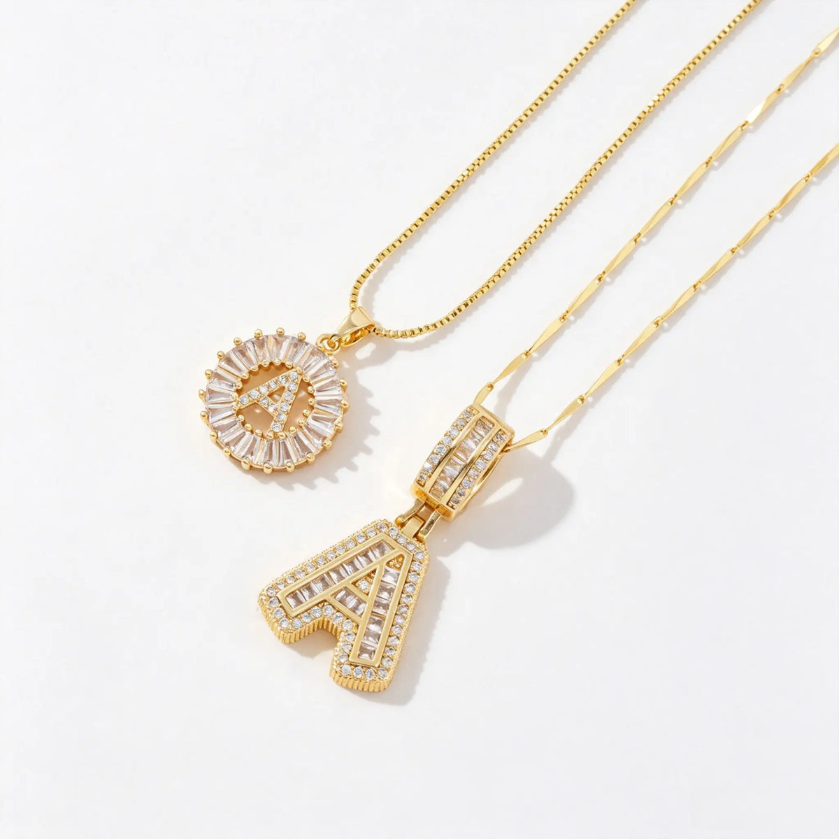 Women’s Gold-Plated Zircon Initial Pendant Layered Necklace Set