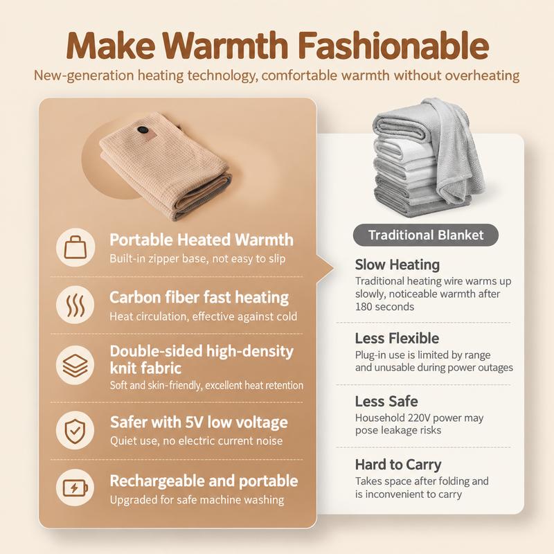 USB-Powered Heated Blanket Shawl with Adjustable Temperature Control
