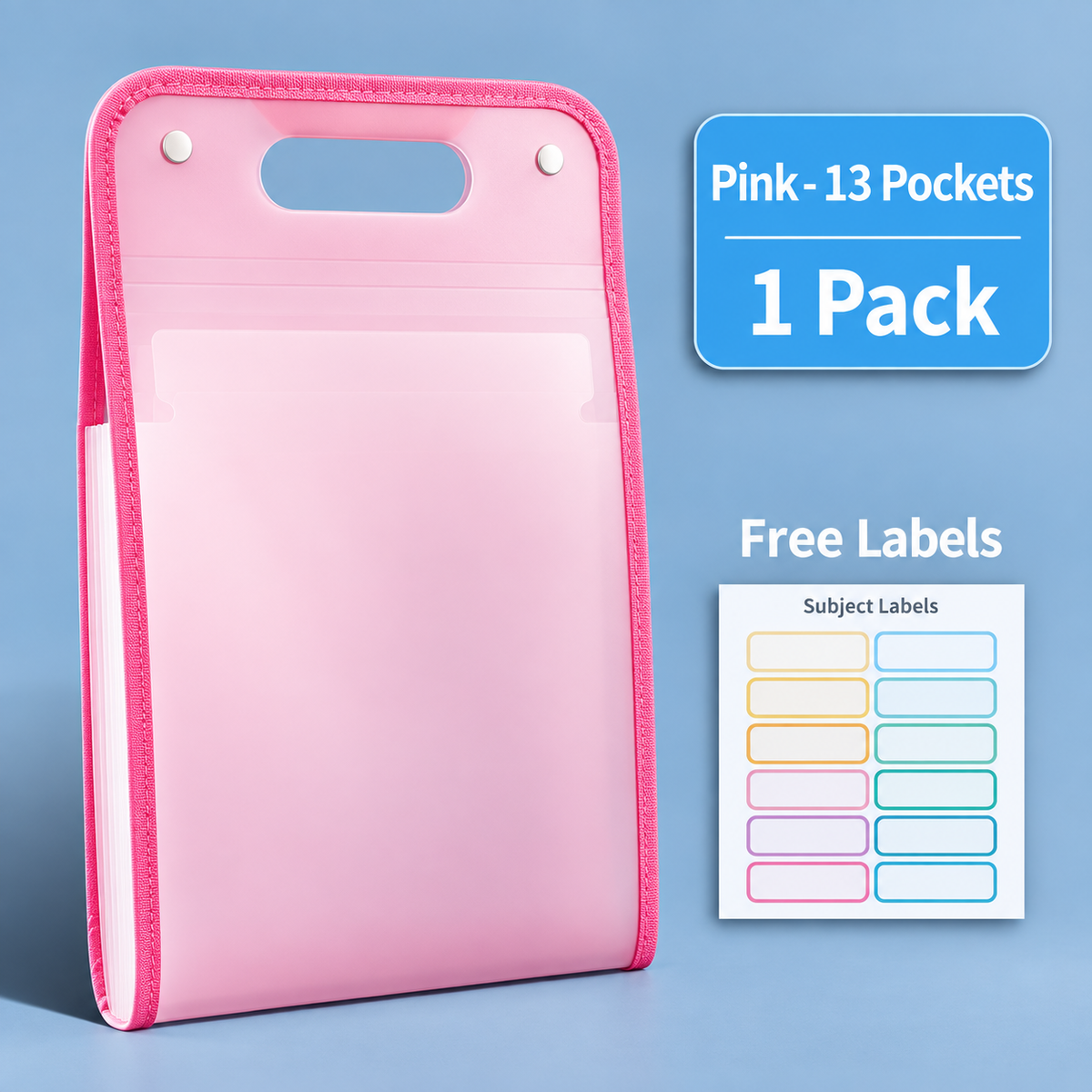 13-Pocket A4 Portable Expanding File Folder with Color Labels