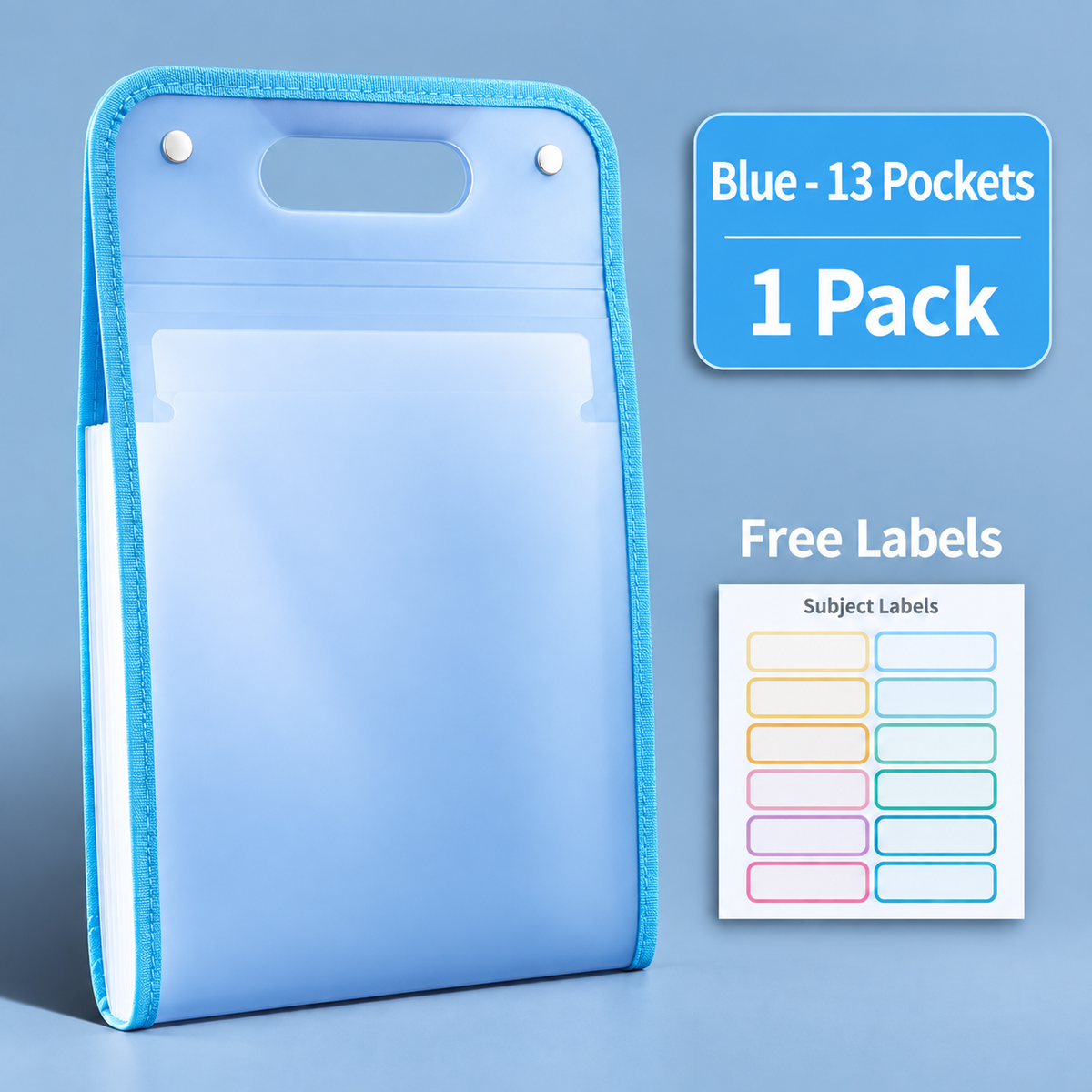 13-Pocket A4 Portable Expanding File Folder with Color Labels