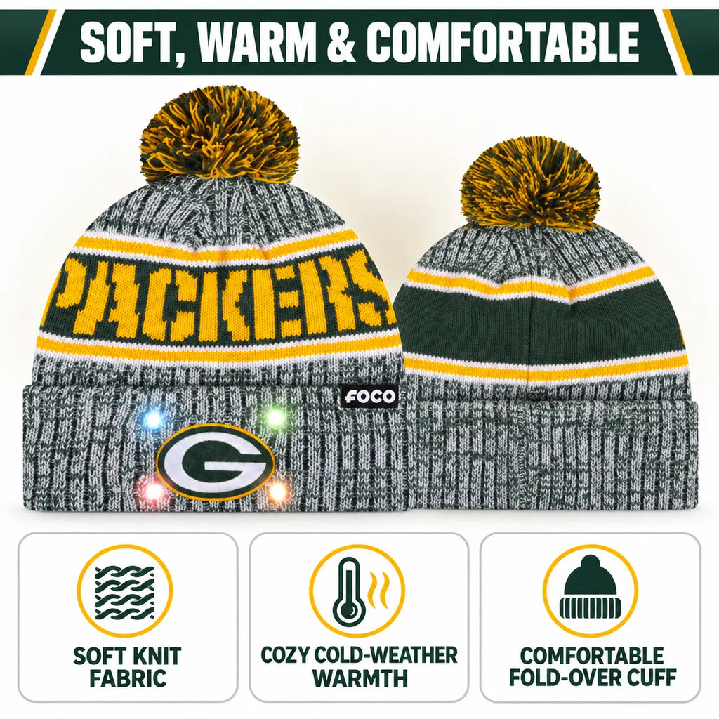 NFL Officially Licensed Team Color Warm Light up Pom Beanie