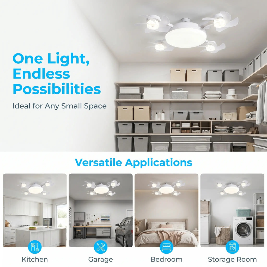Screw-In E27 Socket Ceiling Fan Light - Silent Multi-Fan LED Combo with Remote
