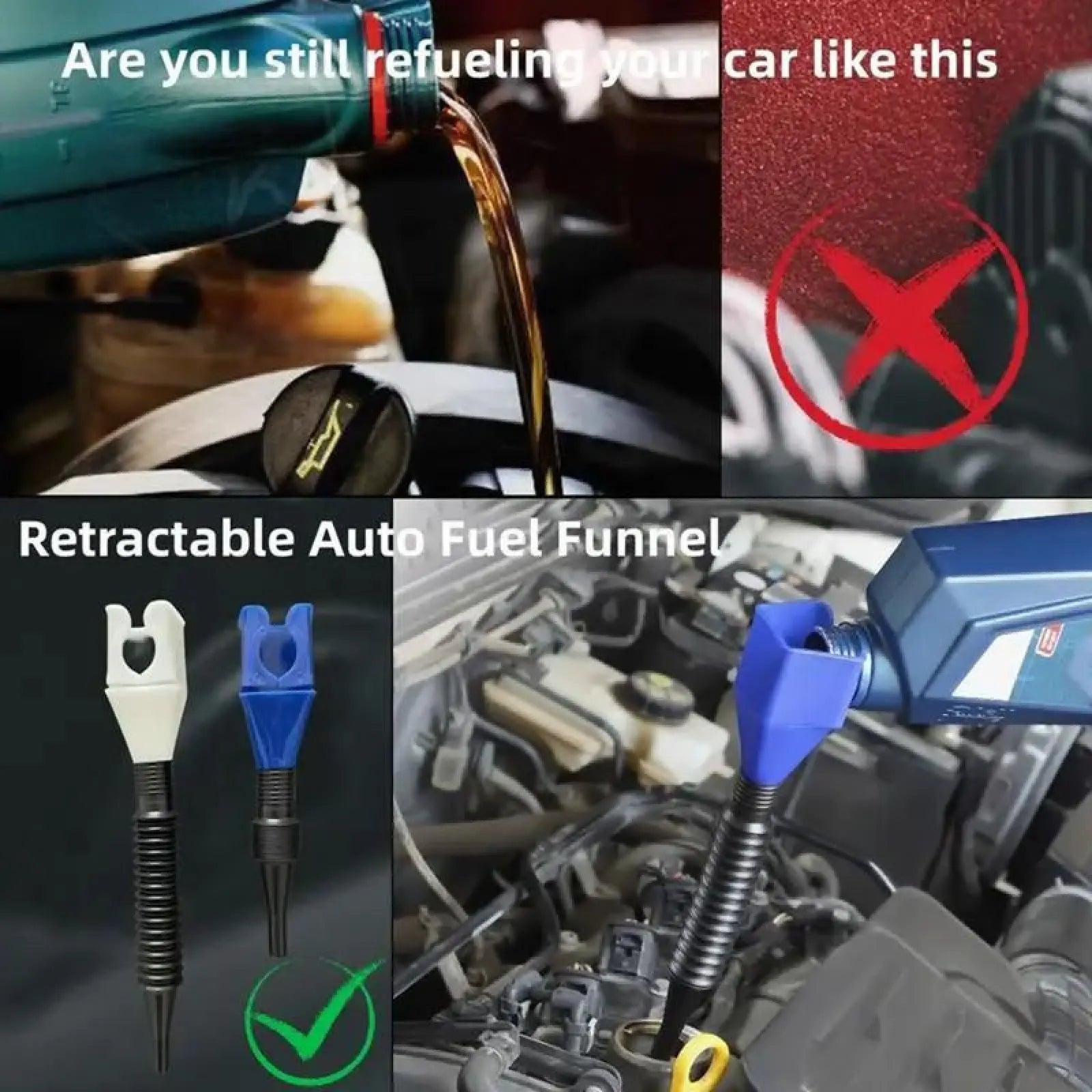 Flexible No-Spill Automotive Funnel Set