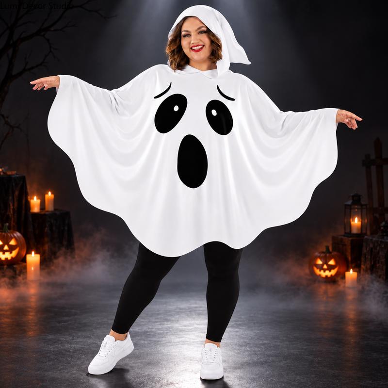 Adult White Hooded Full-Cover Ghost Halloween Costume