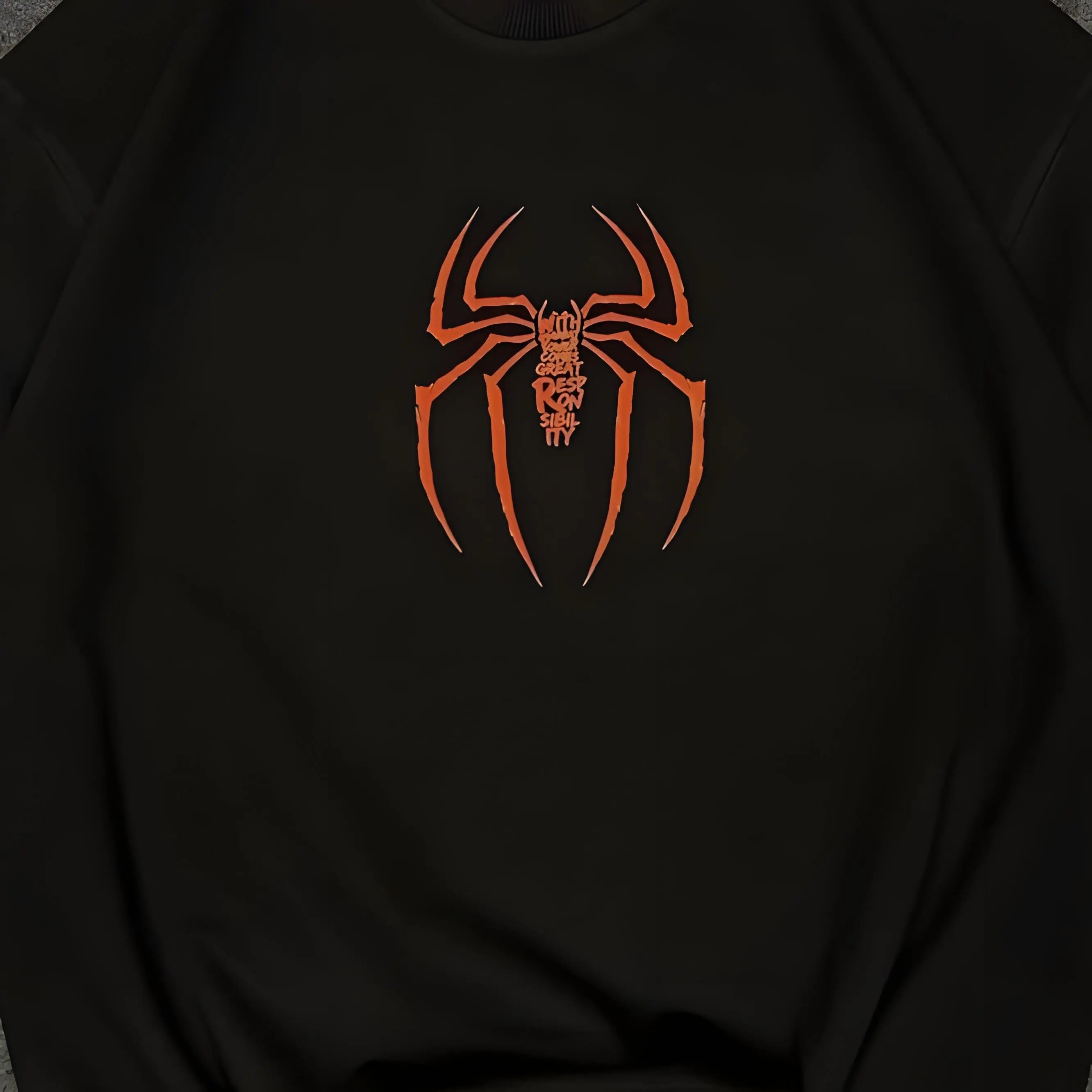 Retro Spider Web Matching T-Shirts, Halloween Graphic Couple Tees for Boyfriend & Girlfriend, Oversized Casual Streetwear Tops