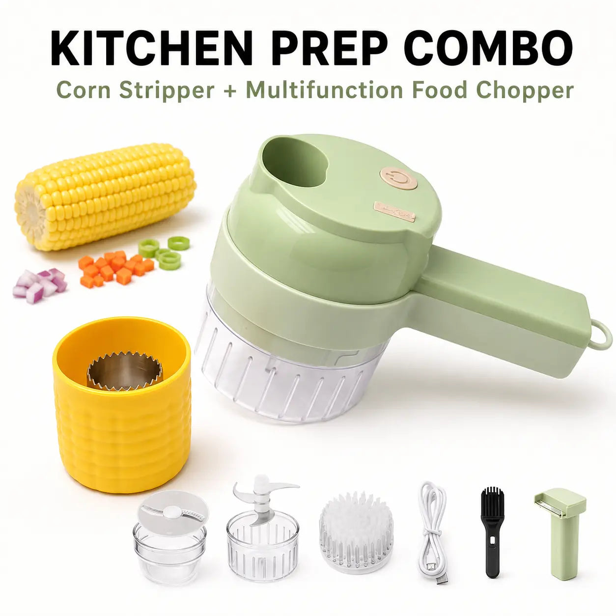 4-in-1 Handheld Electric Food Chopper with Chopping Blade, Slicer & Mixer for Garlic, Vegetables, Eggs & Salads