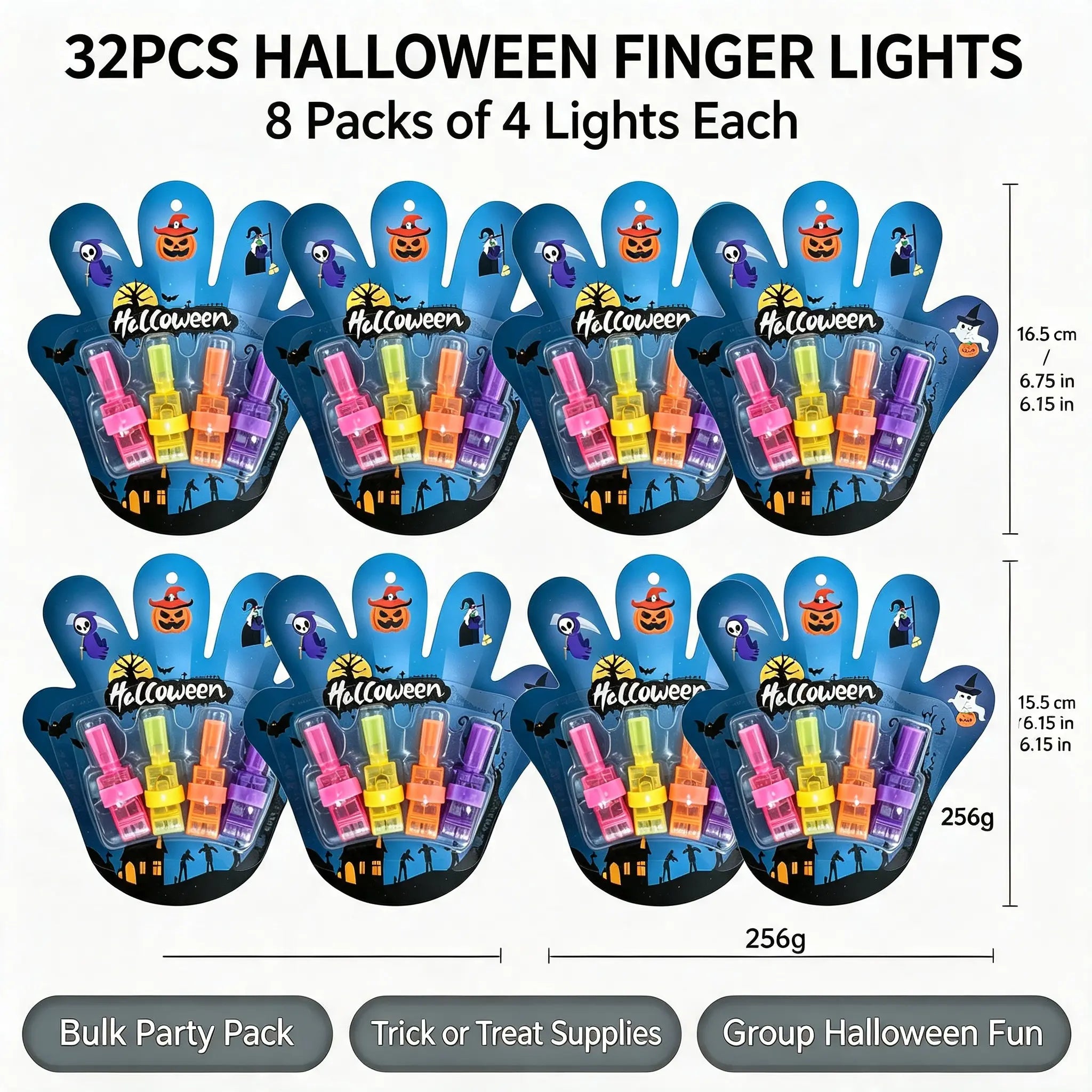Halloween LED Finger Projector Lights with Pumpkin, Ghost, Witch & Bat Patterns for Trick-or-Treat Bags & Party Decor