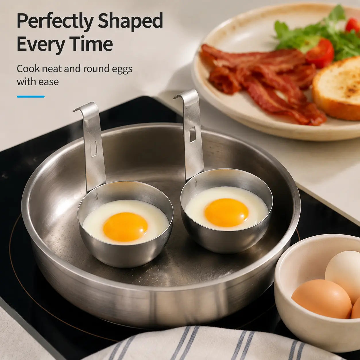 Stainless Steel Egg Poacher with Hanging Hook, Deep Bowl Design for Poached & Steamed Eggs