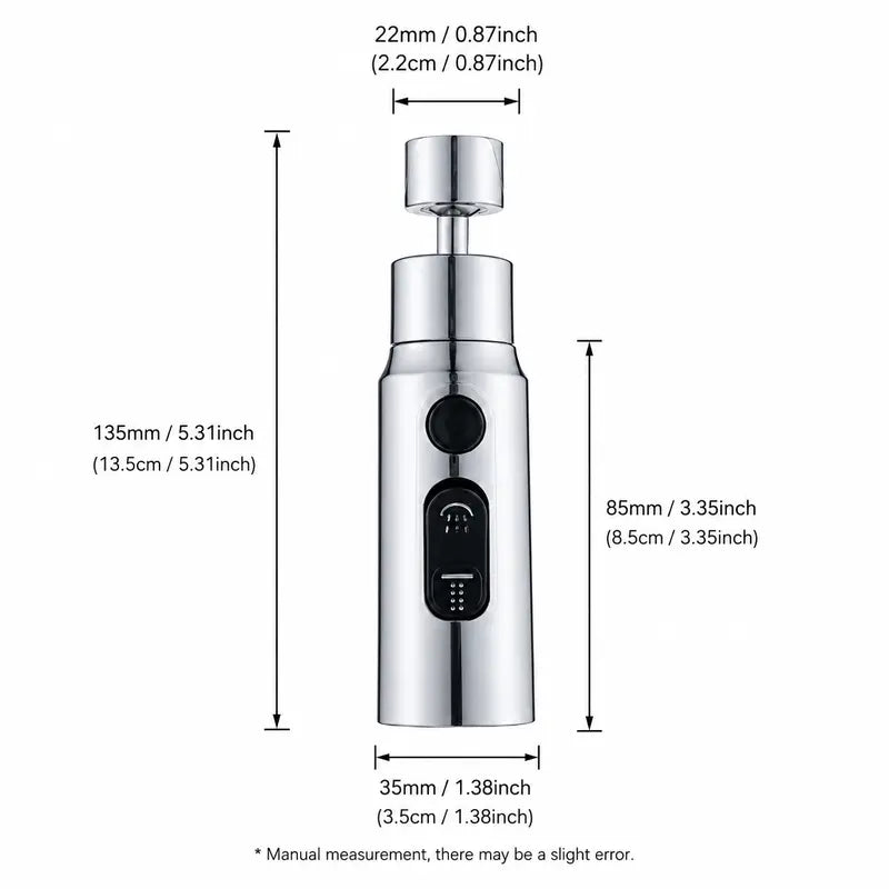 1 Count, Silver 360 Swivel Kitchen Faucet Sprayer with 3 Spray Modes for Sink Washing Dishes Fruits and Vegetables