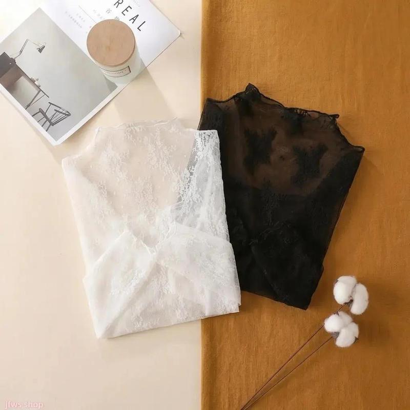 Women’s 3-Piece Floral Lace Mesh Long-Sleeve Layering Top Set
