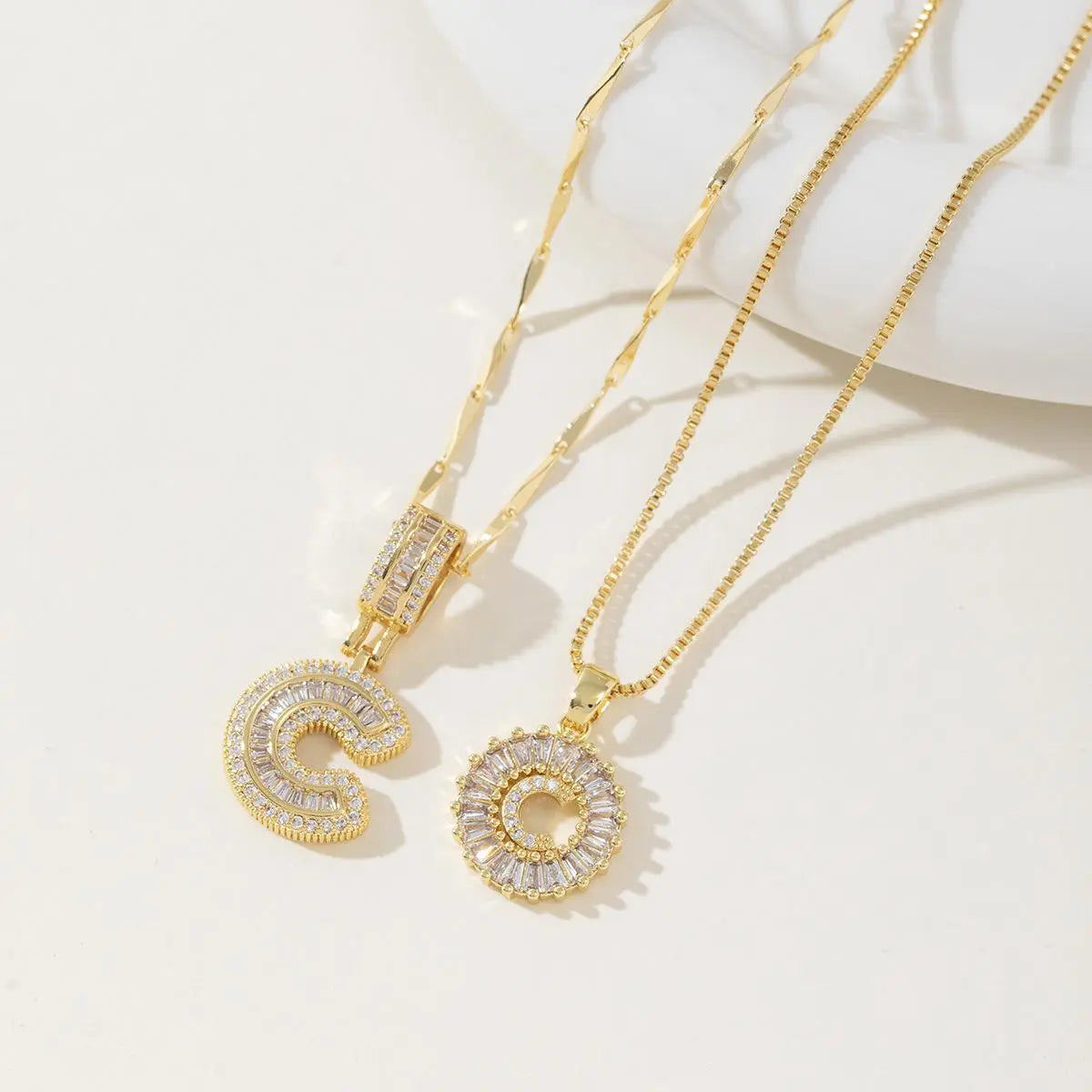 Women’s Gold-Plated Zircon Initial Pendant Layered Necklace Set