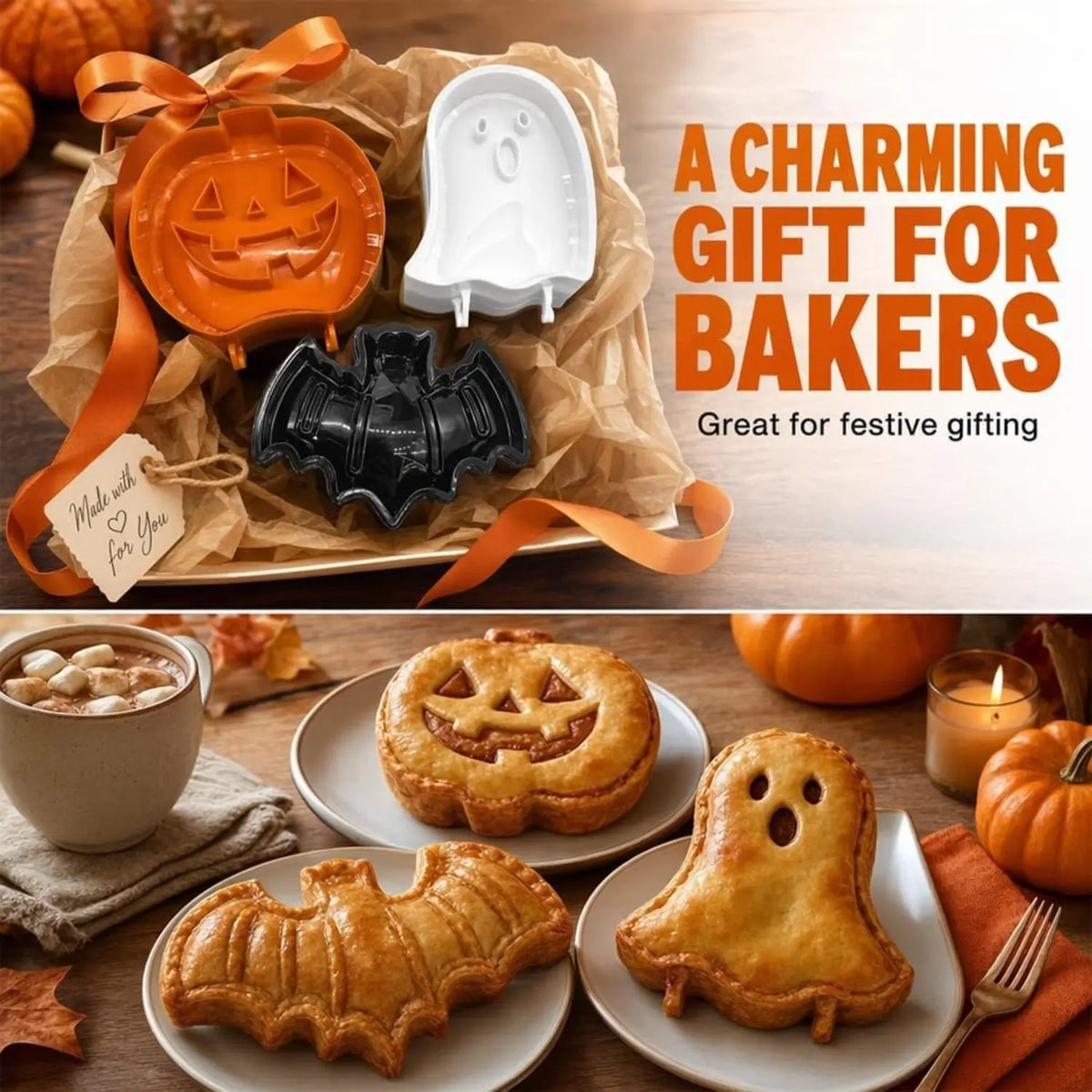 3-Pack Halloween Press-and-Seal Hand Pie Molds – Pumpkin, Ghost & Bat