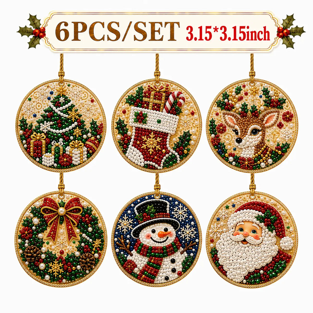 6/12-Piece Christmas Diamond Painting Ornament Kit