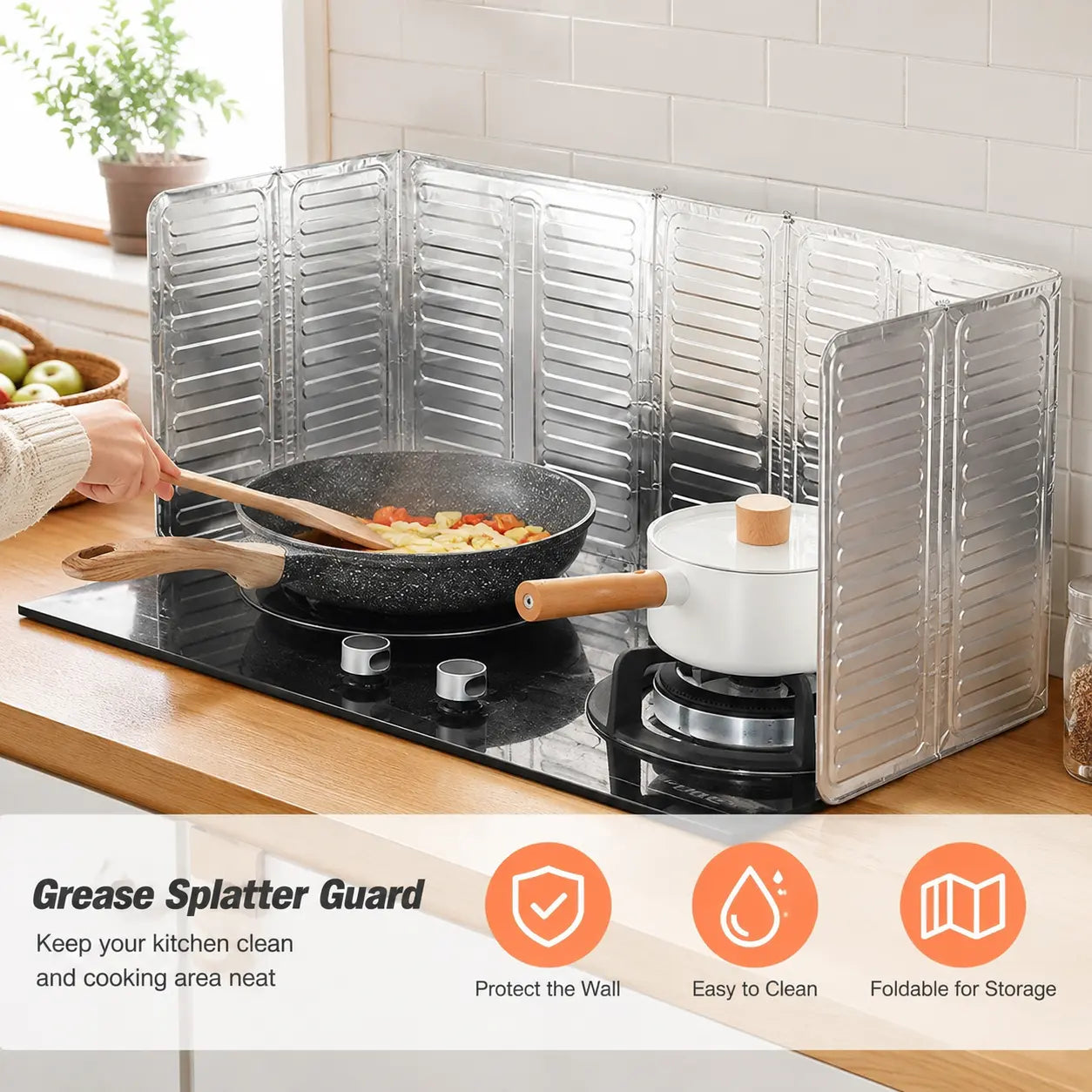2-Pack Foldable Aluminum Foil Oil Splash Guards, Heat-Resistant Stove Baffles for Gas & Induction Cooktops