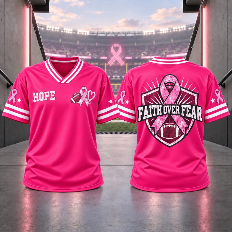 Unisex Pink Ribbon Breast Cancer Awareness Football Jersey