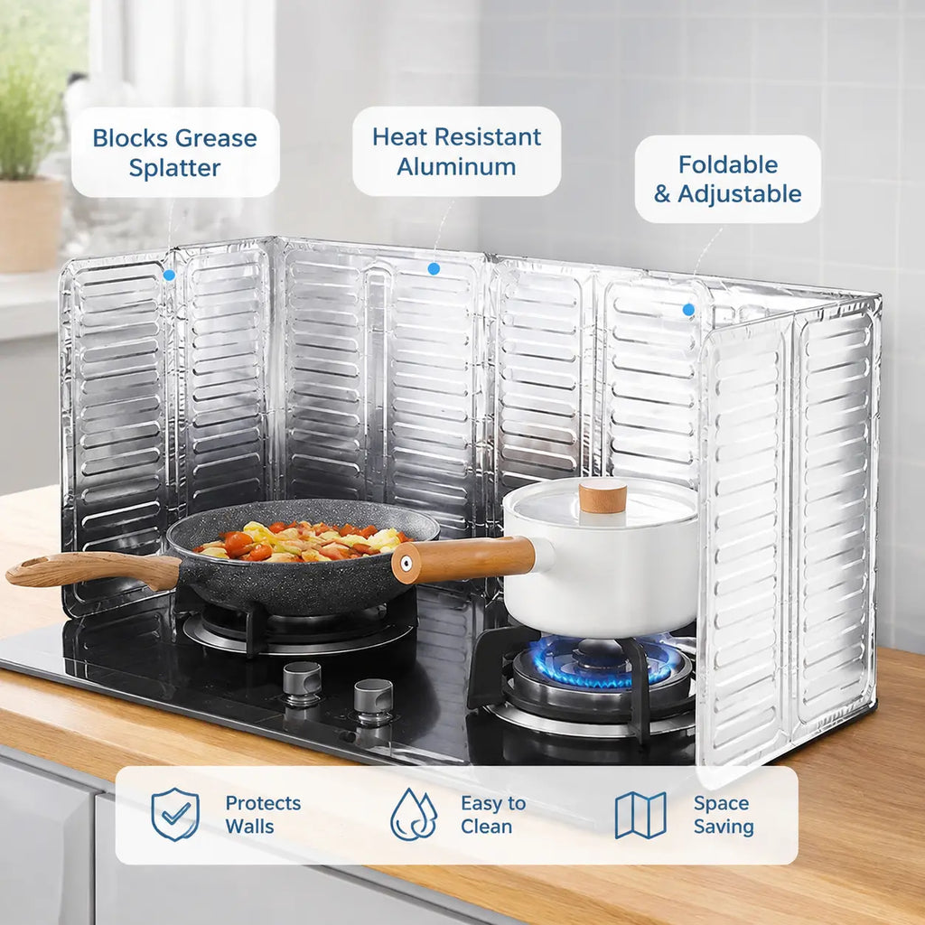 2-Pack Foldable Aluminum Foil Oil Splash Guards, Heat-Resistant Stove Baffles for Gas & Induction Cooktops