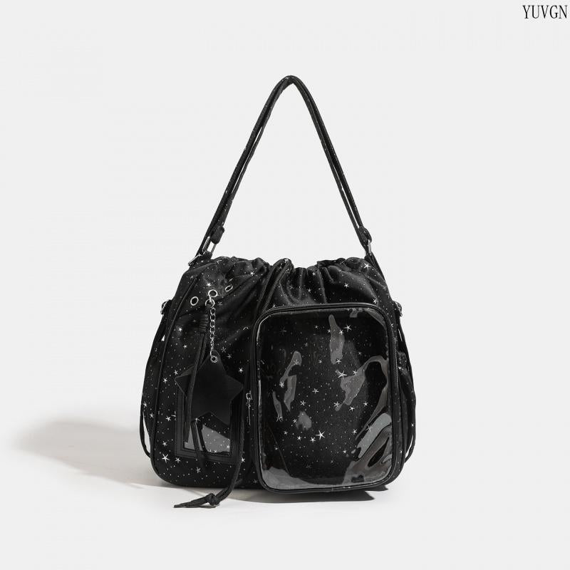 Star Print Ita Crossbody Drawstring Bag with Star Pendant