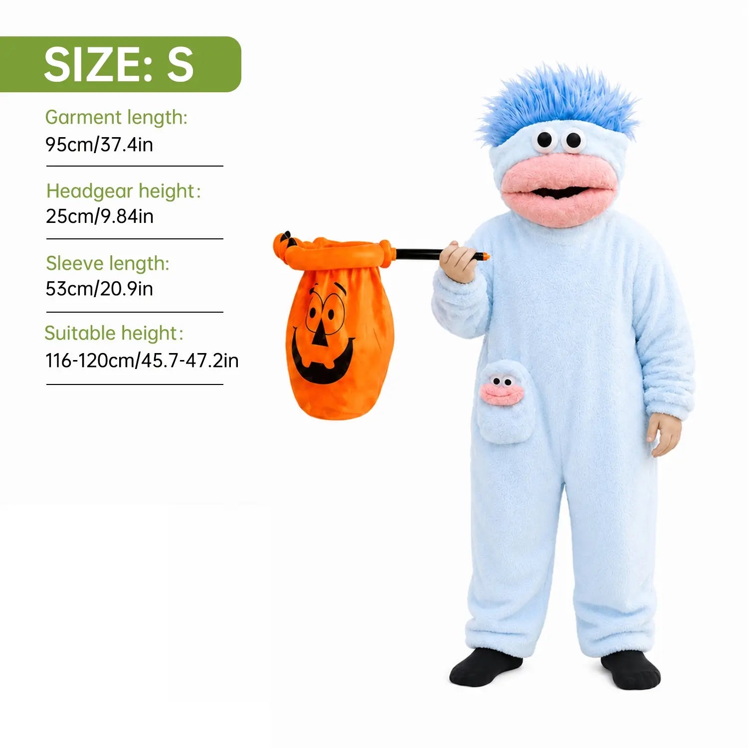 Kids’ Plush Monster Halloween Costume with Pumpkin Bag for Parties & Sleepwear