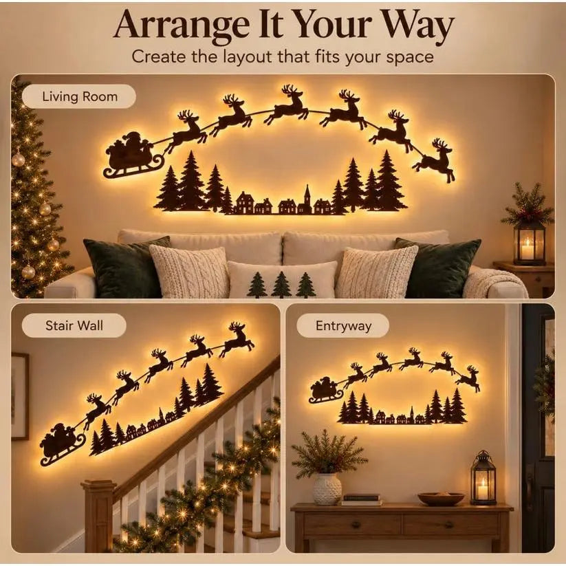 Cordless LED Santa Sleigh & Reindeer Wall Decor