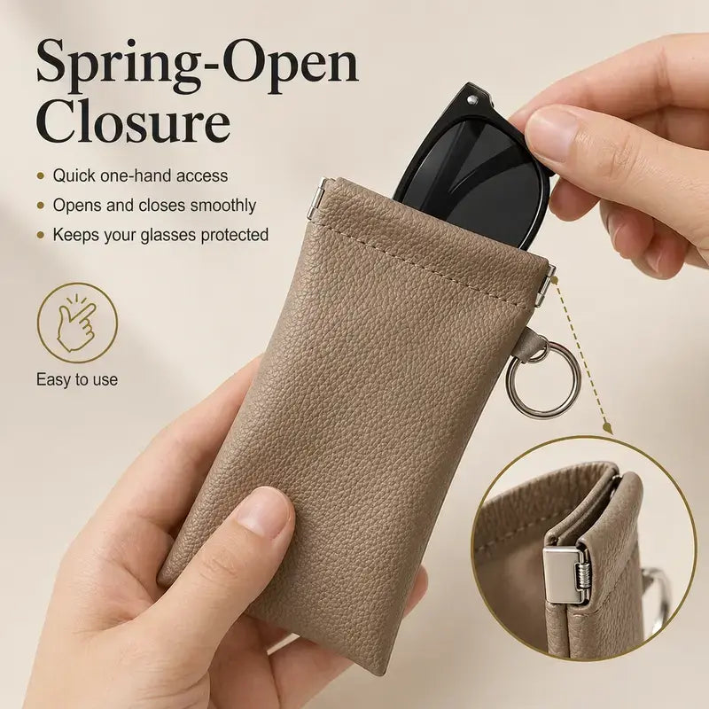 PU Leather Glasses Pouch with Cleaning Cloth & Keychain