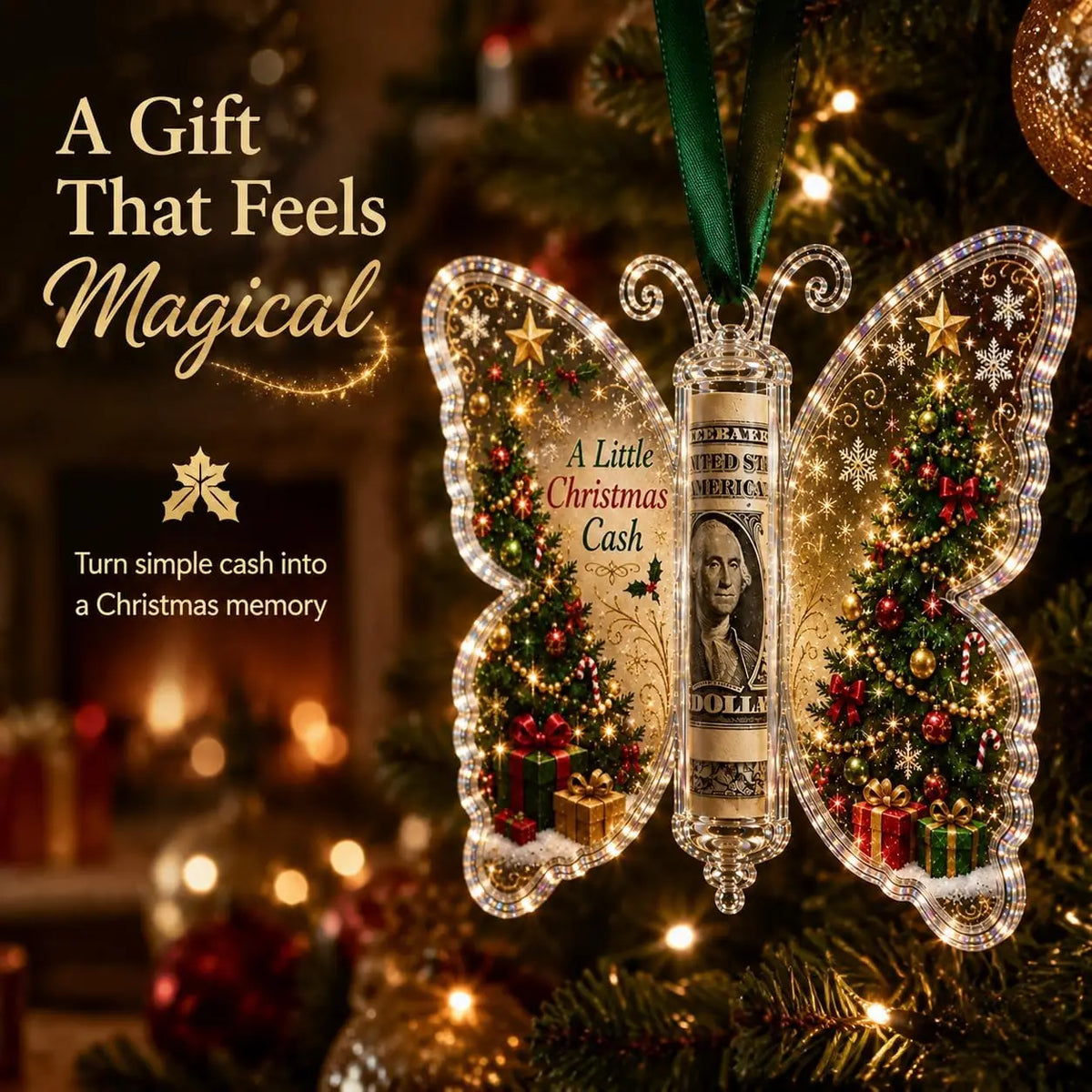 5-Piece Butterfly Acrylic Christmas Cash Gift Ornament Set