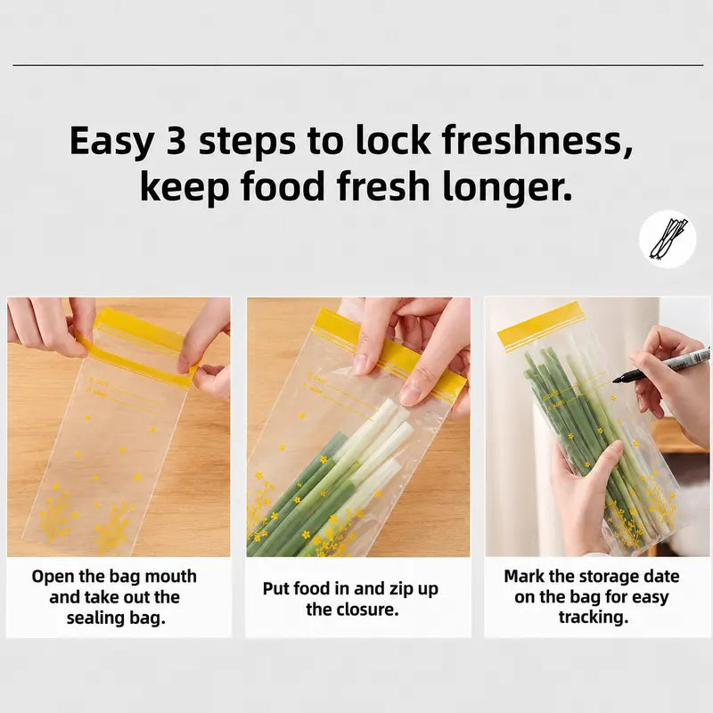 Thick Double Seal Food Storage Bags, Reusable Self-Sealing Pouches, Food Grade Airtight Bags for Refrigerator Organization & Food Portioning-MM1
