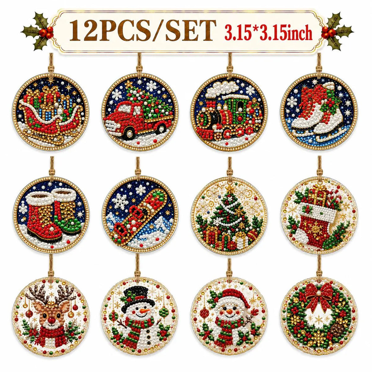6/12-Piece Christmas Diamond Painting Ornament Kit