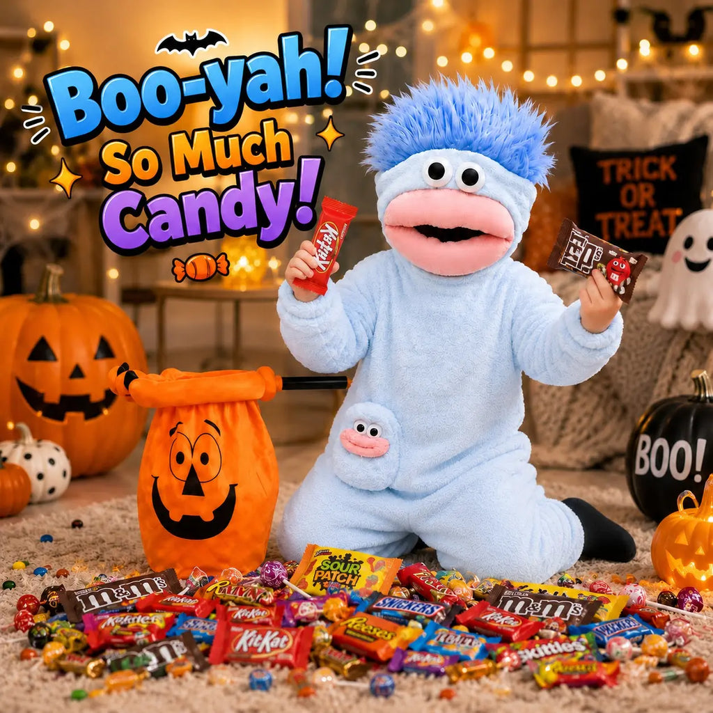 Kids’ Plush Monster Halloween Costume with Pumpkin Bag for Parties & Sleepwear