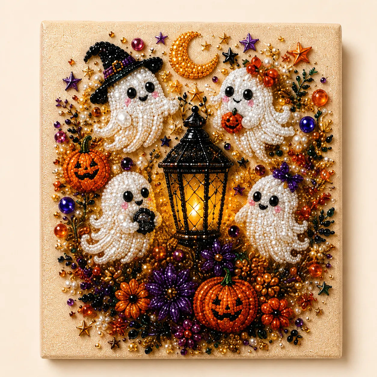 Halloween 5D Diamond Painting Kit with Tools, DIY Gem Art Canvas for Adults & Teens, Pumpkin Ghost Witch Cat Wall Decor Craft